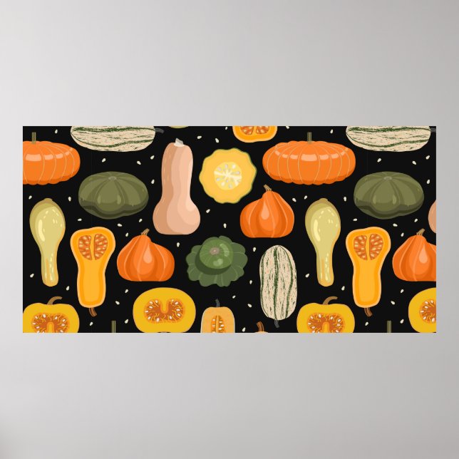 Seamless pattern with pumpkin and squash varieties poster (Front)
