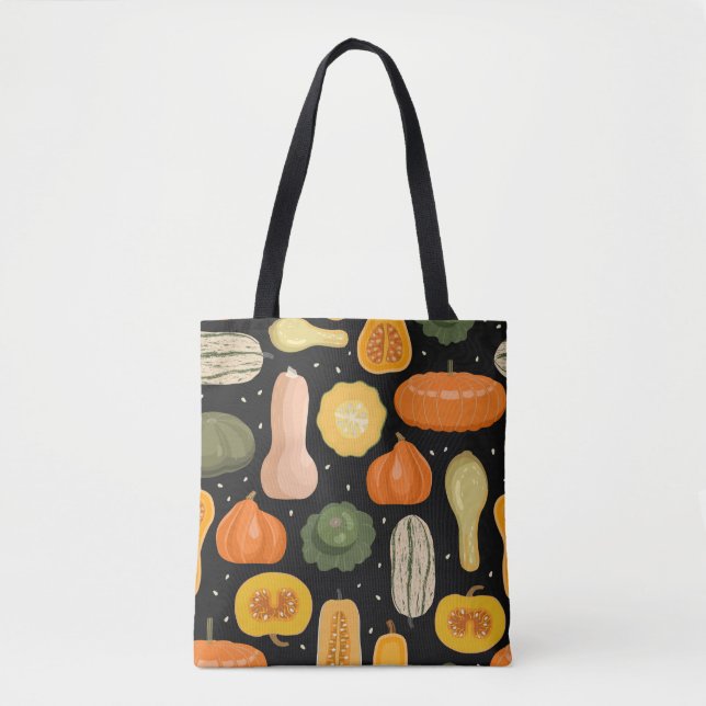 Seamless pattern with pumpkin and squash varieties tote bag (Front)