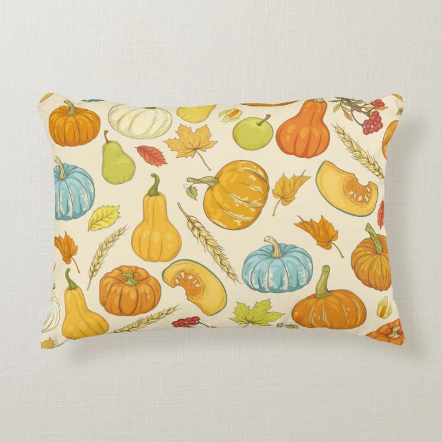 Seamless pattern with pumpkins, autumn leaves, app decorative cushion (Front)