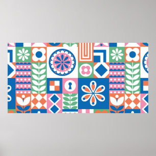 seamless pattern with pumpkins, hand-drawn in retr poster