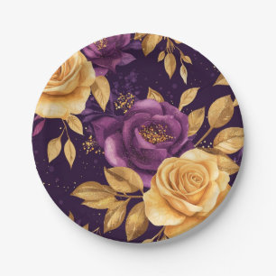 seamless pattern with purple flowers  paper plate
