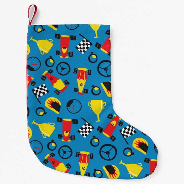 Seamless pattern with racing cars.  small christmas stocking (Front)
