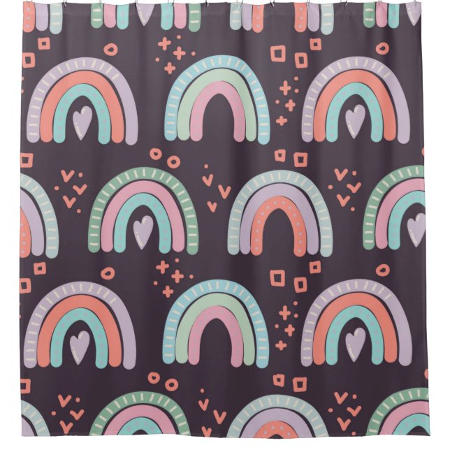  seamless pattern with rainbows and raindrops clip shower curtain (Front)