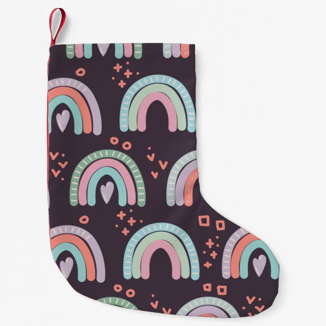  seamless pattern with rainbows and raindrops clip small christmas stocking (Front)