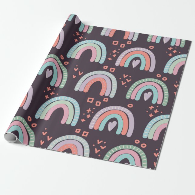  seamless pattern with rainbows and raindrops clip wrapping paper (Unrolled)