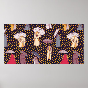 Seamless pattern with rainy weather. Invisible peo Poster