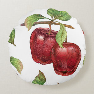 Seamless pattern with red apples. Realistic vintag Round Cushion