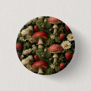 Seamless Pattern with Red Fly Agaric and Flowers 3 Cm Round Badge