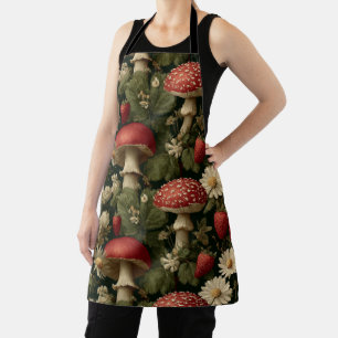 Seamless Pattern with Red Fly Agaric and Flowers Apron