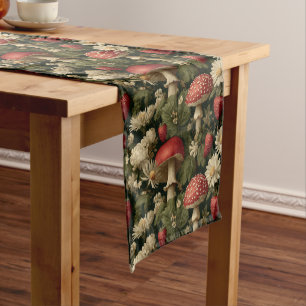 Seamless Pattern with Red Fly Agaric and Flowers Short Table Runner