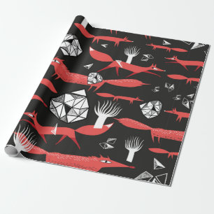 Seamless pattern with red foxes on a dark backgrou wrapping paper