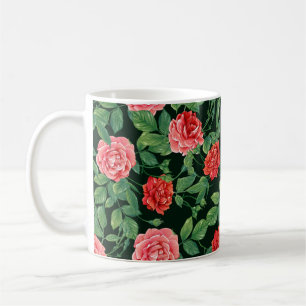 Seamless pattern with red roses flowers. Coloured Coffee Mug