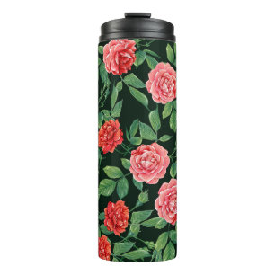 Seamless pattern with red roses flowers. Coloured Thermal Tumbler
