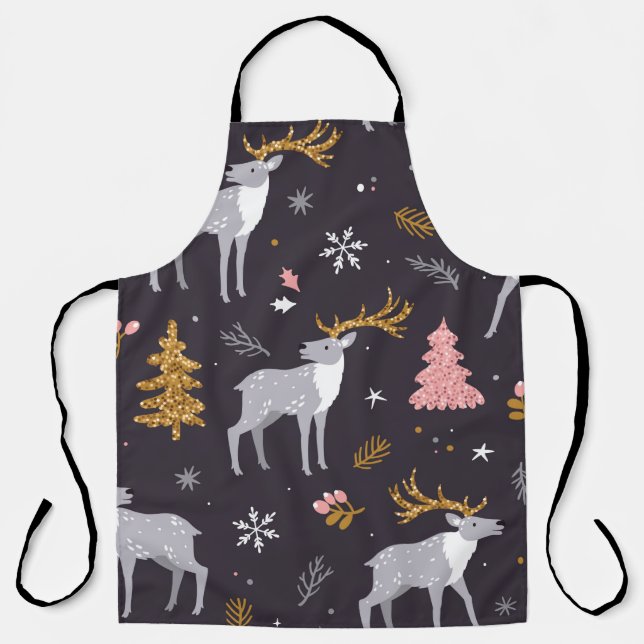  seamless pattern with reindeer, fir trees and sno apron (Front)