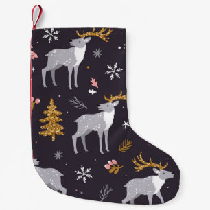  seamless pattern with reindeer, fir trees and sno small christmas stocking