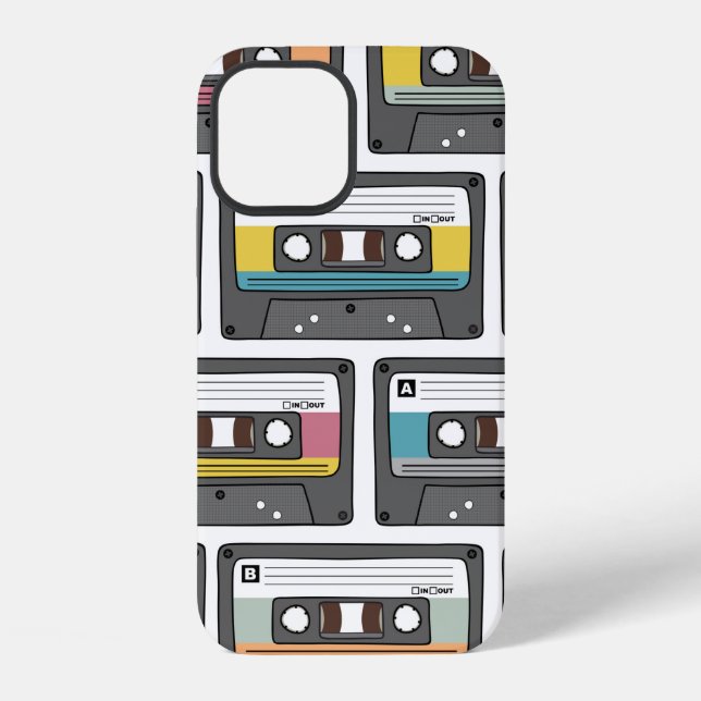 Seamless pattern with retro cassette tapes in dood iPhone case (Back)