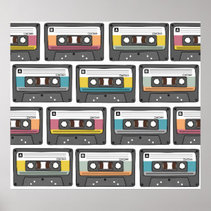 Seamless pattern with retro cassette tapes in dood poster