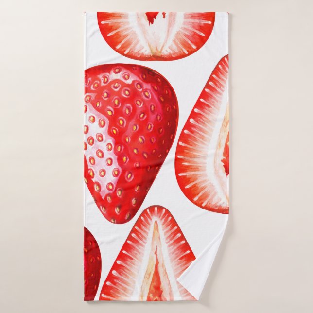 Seamless pattern with ripe strawberries on white b bath towel (Bath Towel)