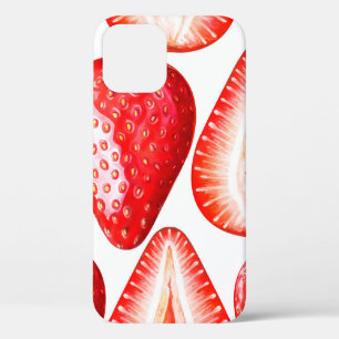 Seamless pattern with ripe strawberries on white b iPhone 12 case