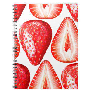 Seamless pattern with ripe strawberries on white b notebook