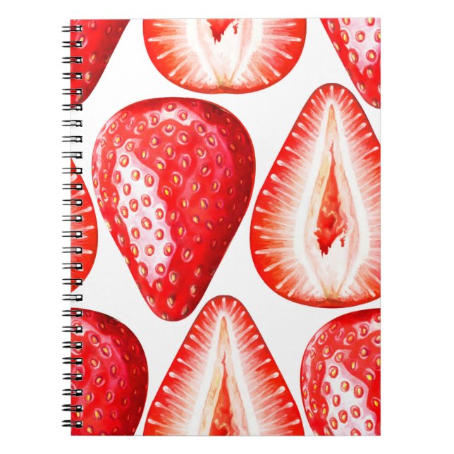Seamless pattern with ripe strawberries on white b notebook (Front)