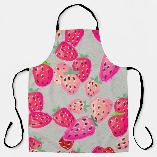 Seamless pattern with ripe strawberry. Hand drawn  Apron (Front)
