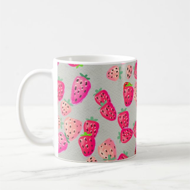 Seamless pattern with ripe strawberry. Hand drawn  Coffee Mug (Left)