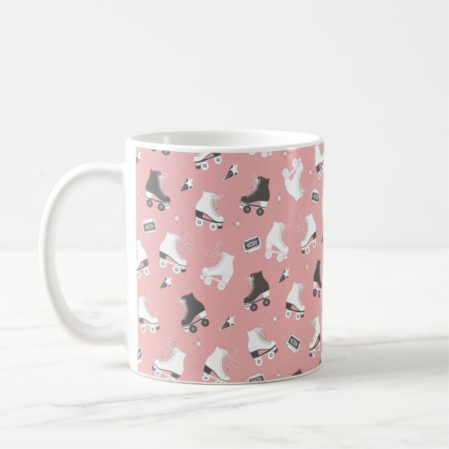 Seamless pattern with roller skates and cassette t coffee mug (Left)