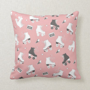 Seamless pattern with roller skates and cassette t cushion
