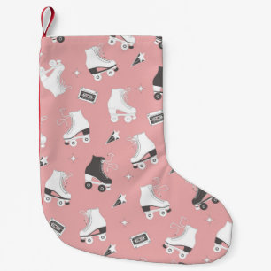 Seamless pattern with roller skates and cassette t small christmas stocking