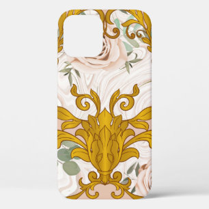 Seamless pattern with roses and baroque golden ele iPhone 12 case