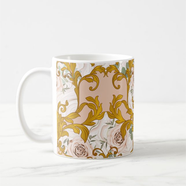 Seamless pattern with roses and baroque golden ele coffee mug (Left)