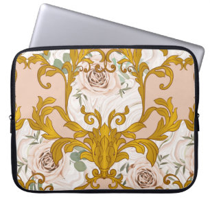 Seamless pattern with roses and baroque golden ele laptop sleeve