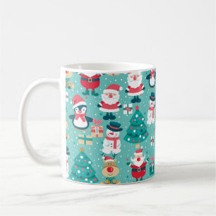 Seamless pattern with Santa Claus, snowman, deer, Coffee Mug