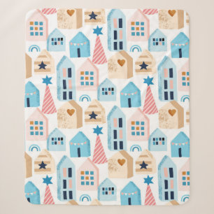 Seamless pattern with Scandinavian houses on white Sherpa Blanket