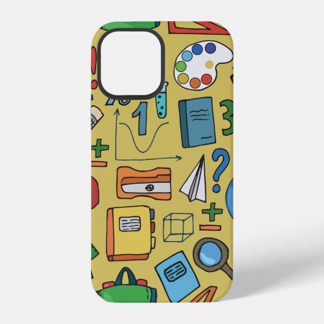 Seamless pattern with school supplies on a yellow  iPhone case (Back)