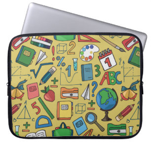 Seamless pattern with school supplies on a yellow laptop sleeve