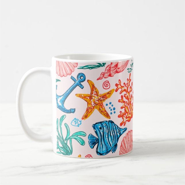 Seamless pattern with sea creatures coffee mug (Left)