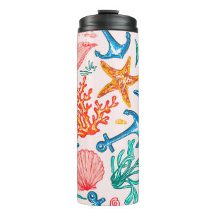 Seamless pattern with sea creatures thermal tumbler