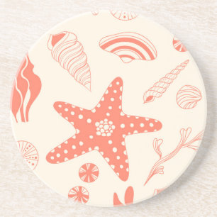 Seamless pattern with sea shells coaster