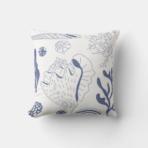 Seamless pattern with sea shells cushion