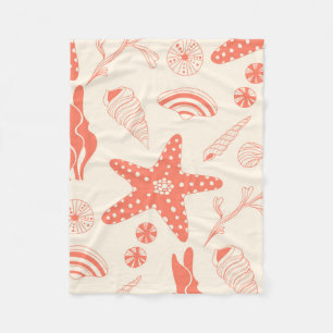 Seamless pattern with sea shells fleece blanket