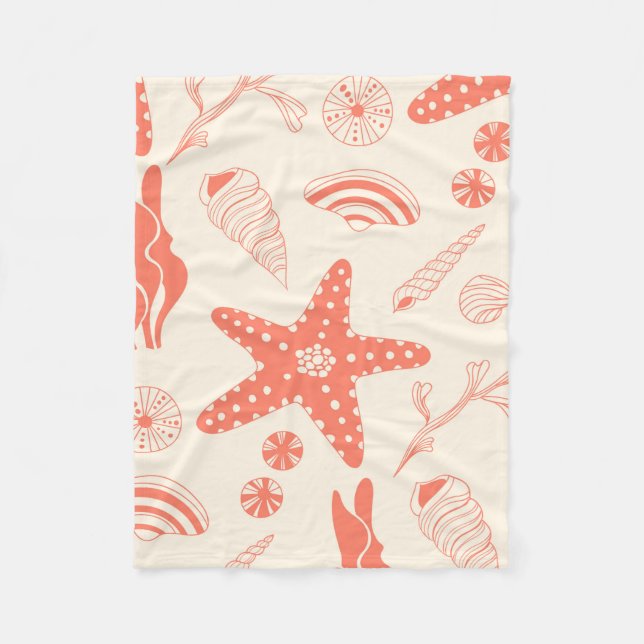 Seamless pattern with sea shells fleece blanket (Front)