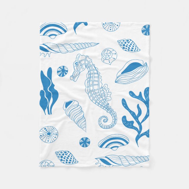 Seamless pattern with sea shells fleece blanket (Front)