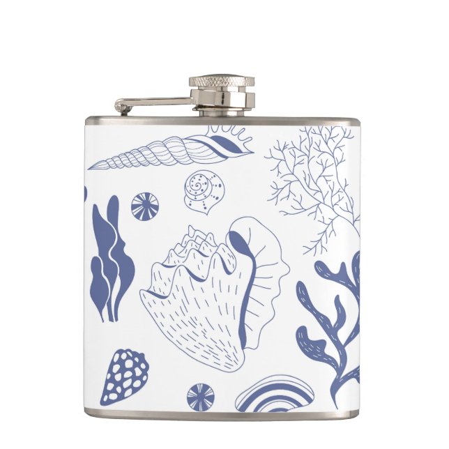 Seamless pattern with sea shells hip flask (Front)