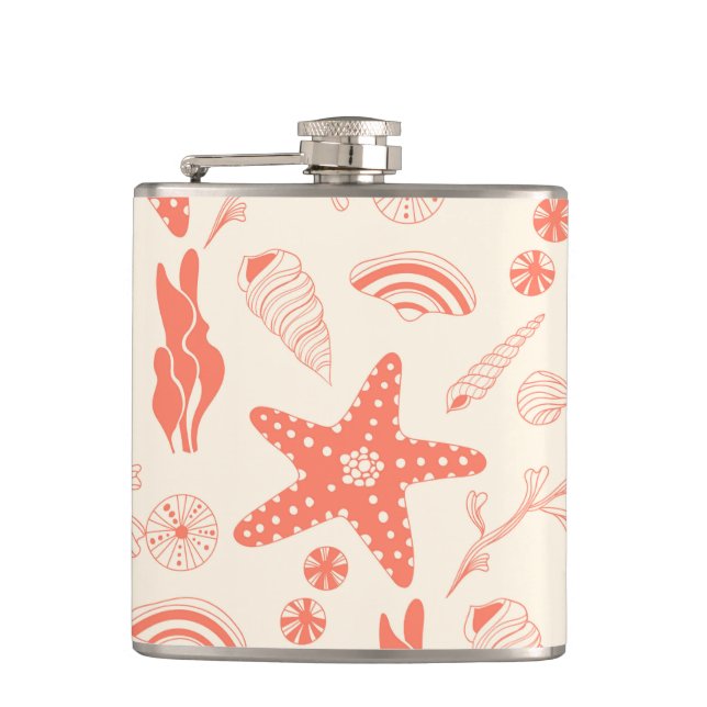 Seamless pattern with sea shells hip flask (Front)