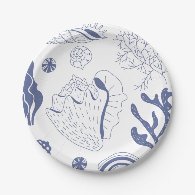 Seamless pattern with sea shells paper plate (Front)