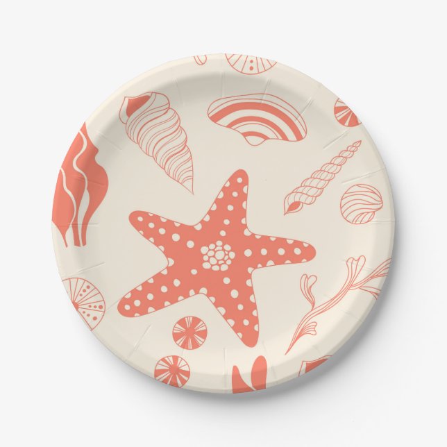 Seamless pattern with sea shells paper plate (Front)