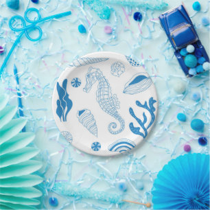 Seamless pattern with sea shells paper plate
