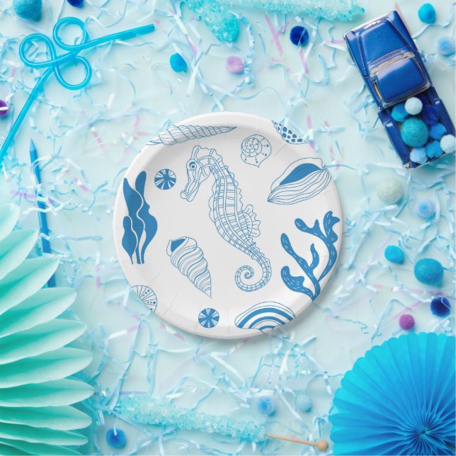 Seamless pattern with sea shells paper plate (Party)